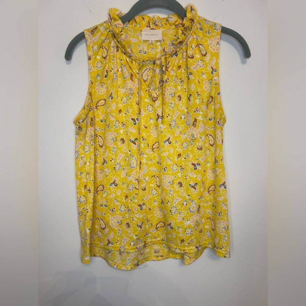 Melloday EUC yellow paisley design tank top blouse Size small